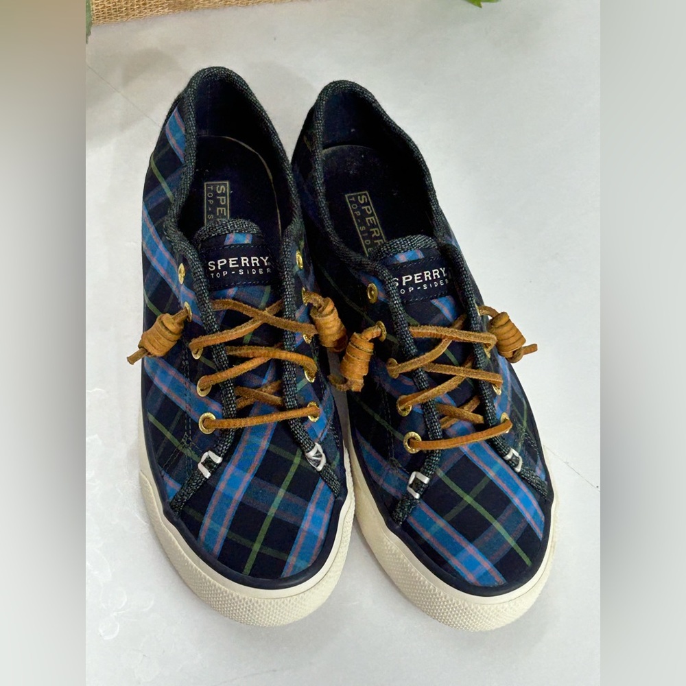 Sperry Green and Blue Plaid Sneakers